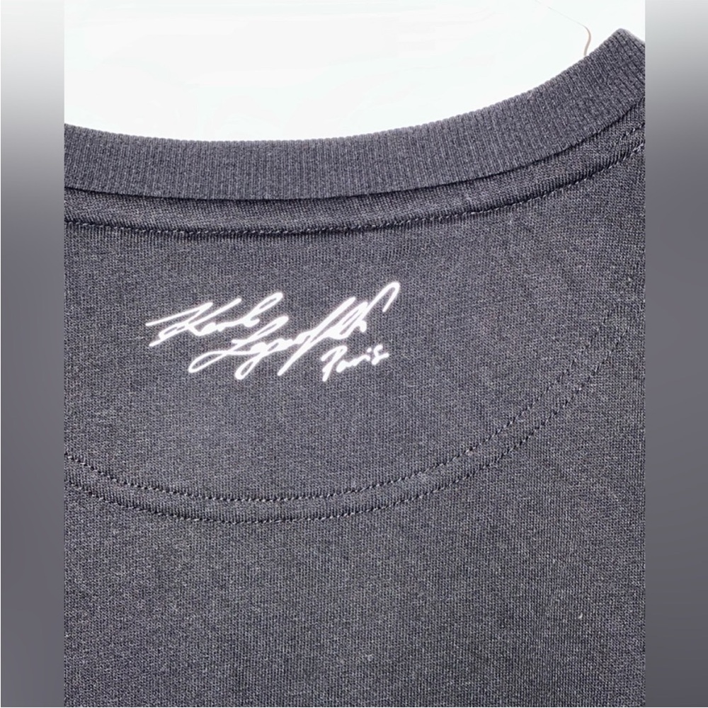 Karl Lagerfeld Black Crystal Studded Eiffel Tower Sweatshirt Silver Logo M - Picture 7 of 9